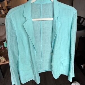 Burberry Light Aqua Linen Blazer - Women's Jacket